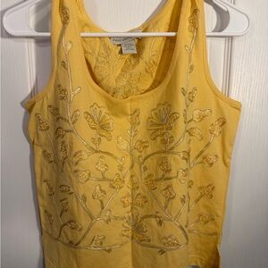 Yellow Floral Embroidered Tank Top